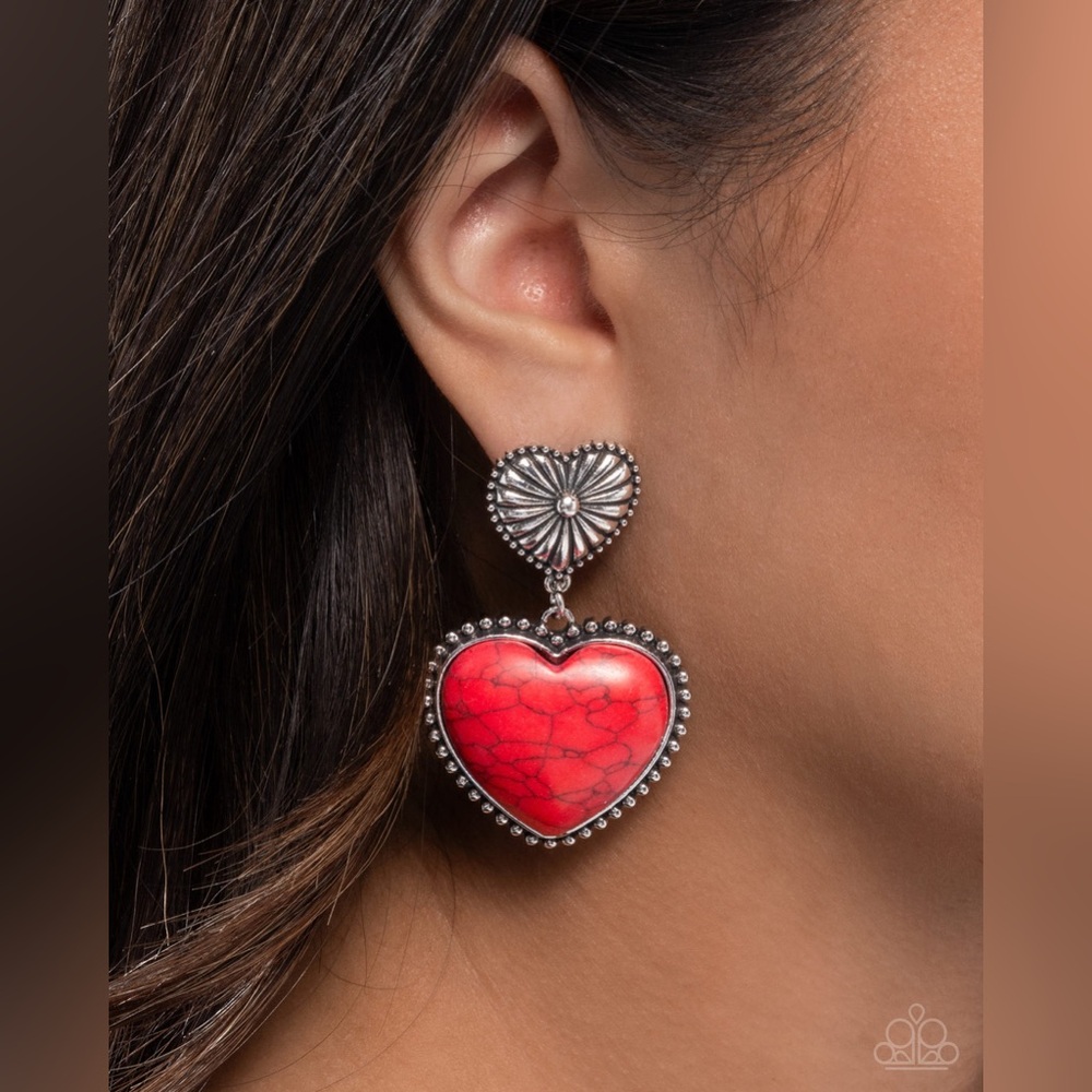 Paparazzi Red and Silver Heart Earrings